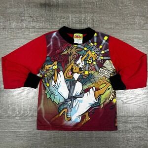 Vintage Scooby-Doo Karate Dragon Graphic Long Sleeve Shirt Red Kids‎ Size 8